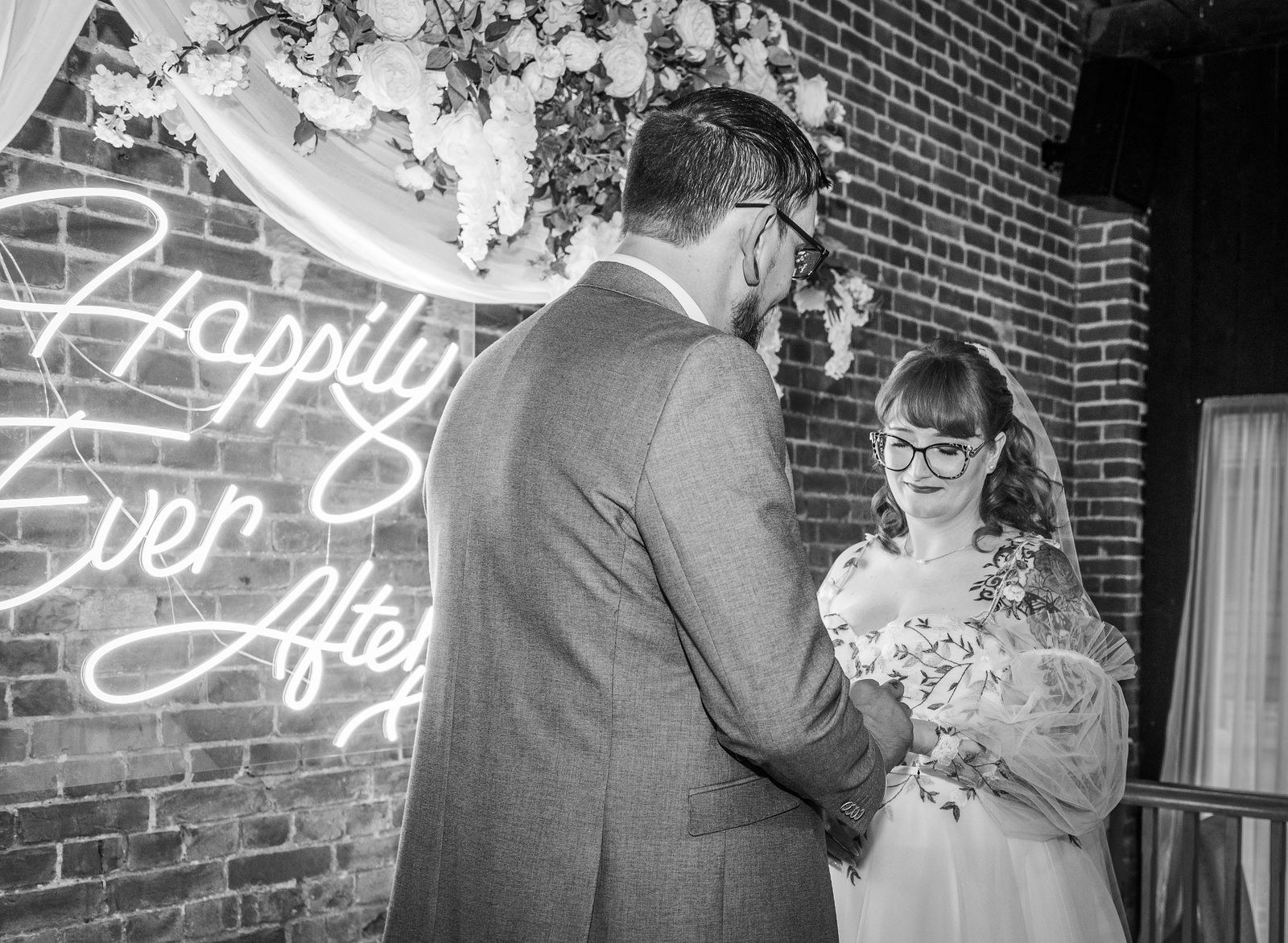 Wedding ceremony at Cooling Castle Barn wedding venue