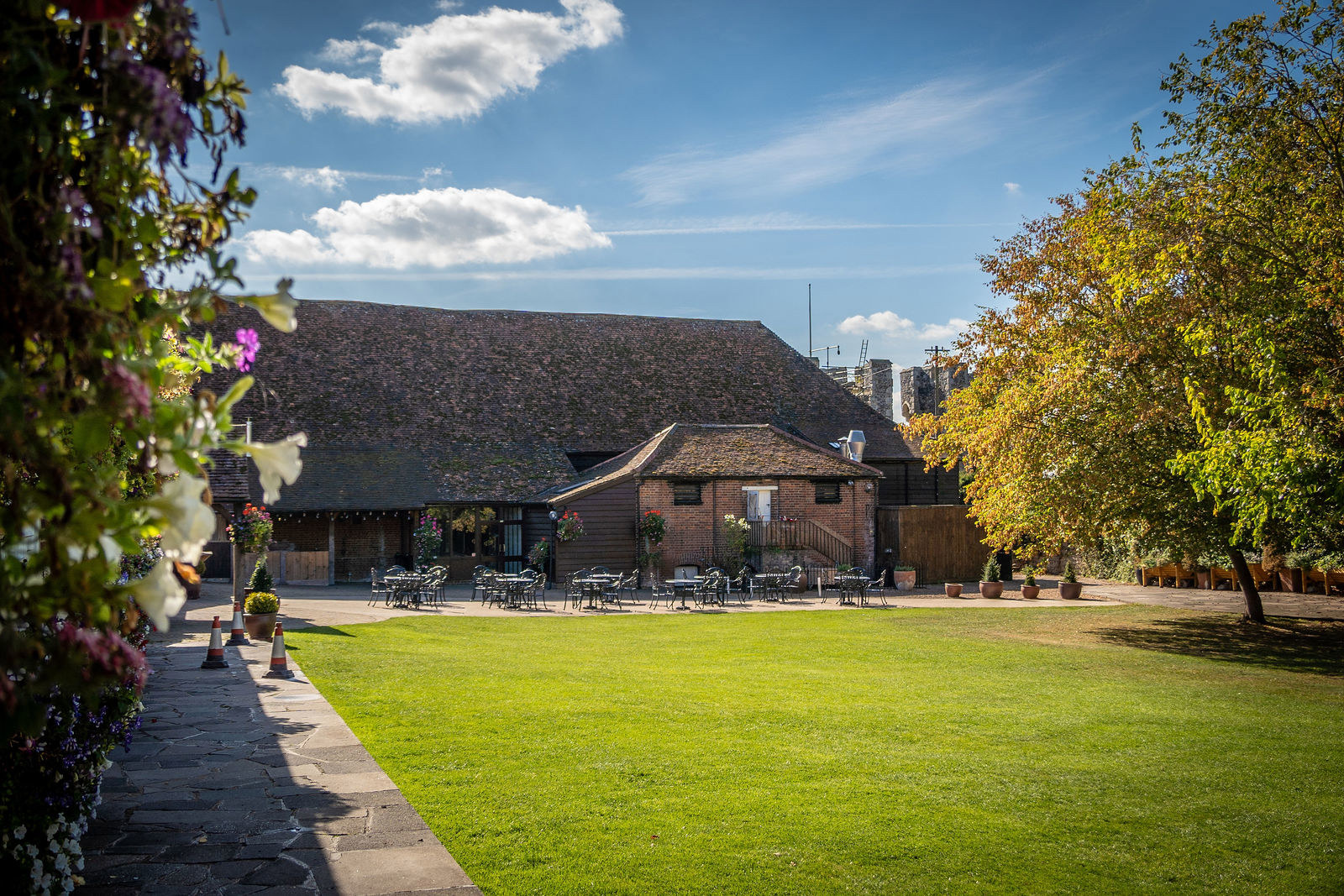 The gardens at Cooling Castle Barn wedding venue