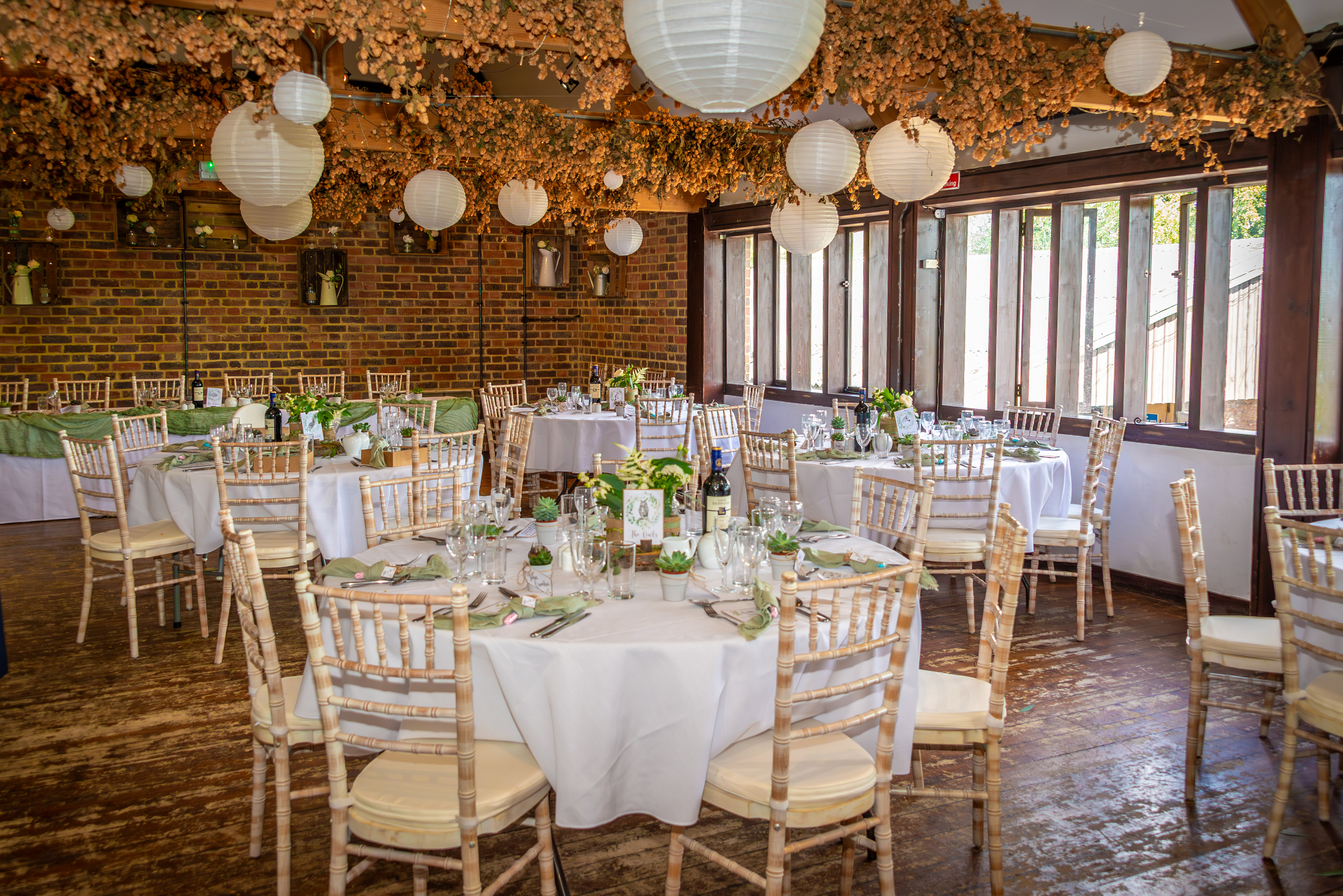 The wedding breakfast setup at Kent Life wedding venue